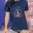 Magic Castle Shirt for Women Cute Magic Kingdom Graphic Print Holiday Vacation Weekend Tee Tops (XL)
