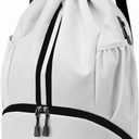 Hoedia Sports Drawstring Backpack - String Swim Gym Bag with Shoes Compartment and Wet Proof Pocket for Women/Men (White) (Large)