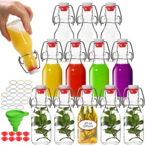 AuroTrends Swing Top Glass Bottles 4 oz 12Pack, Flip Top Glass Bottles with Airtight Flip Lids for Vanilla Extract Bottles/Home Brewing/Beverages/Oil (4 fl. oz, Set of 12) (Transparent)