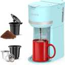 Mini Single Serve Coffee Maker for K Cup and Ground Coffee, Fast Brew One Cup Coffee Machine with Descaling Reminder and Water Window, 6 to 12 oz. Brew Sizes, Light Blue (9.45 Inches)