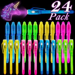 iGeeKid 24 Pack 2 Style Easter Basket Gifts for Kids Classroom Invisible Ink Pen with UV Black Light Secret Spy Pens Magic Disappearing Ink Markers School Supplies Kids Party Favors Boy Girl Exchang