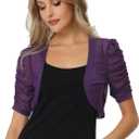 Allegra K Casual Short Sleeve Mesh Sheer Shrug for Women's Open Front Cropped Cardigan Bolero Small Purple