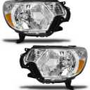 for Toyota Tacoma 2012 2013 2014 2015 Headlight Assembly 2012-2015 Tacoma Halogen Headlamp Chrome Housing Amber Reflector Driver Side and Passenger Side(Bulb Not Included)W/O Bulbs