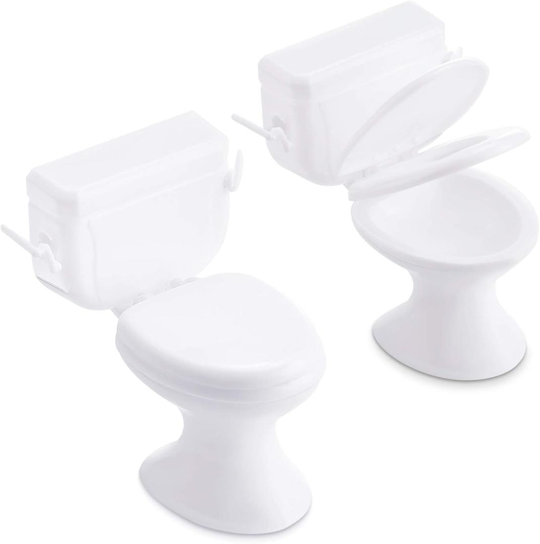 2 Pieces Mini Toilet Seat Toy Doll House Furniture Miniature Classic Bathroom Baby Toilet Toy Tiny Cake Topper Bathroom Furniture Dollhouse Accessories (White)