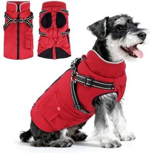 Dog Winter Coat with Harness Built-in | Waterproof Dog Jacket with Zipper & Fleece Lining | Reflective Cold Weather Coat for Medium Dogs