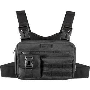 Fitdom Tactical Inspired Lightweight Running Chest Pack For Men With Built-In Phone Holder. A Sports Utility Rig Vest Made For Workouts And Outdoor