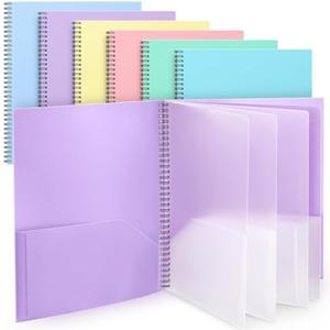 Seajan 5 Pcs 10 Pocket Folder Pastel Sturdy Plastic Spiral Portfolio Multi Pocket Folder Pink Purple Organizer Document Folders Plastic Spiral Project Organizer for School Office