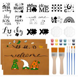 Chunful 3 Pack St. Patrick's Day DIY Doormat Craft Kit Make Your Own Blank Doormat Painting Kit 17" x 30" Coir Coconut Rug to Paint with Stencils Painting Tools for Door Home Decor, Non Slip Backing