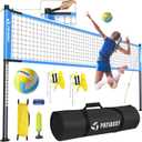 Outdoor Portable Volleyball Net Set System for Backyard - Quick & Easy Setup Adjustable Height Poles, PU Volleyball, Pump and Carrying Bag (Blue)