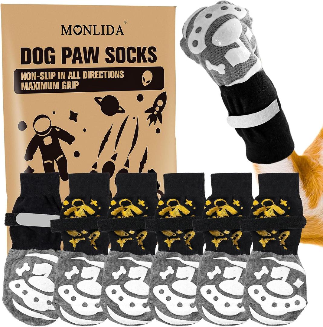 6 PCS Anti Slip Dog Socks to Prevent Licking Paws,Dog Paw Protector with Double Sides Grips,Traction Control on Hardwood Floor for Puppy Small Medium Large Senior Dogs