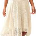 EHSUYAB Women's Lace Midi Skirt, Lining Layer Flowy Goth Renaissance Skirts, Country Concert Outfits Steampunk Music Festival Beige Small