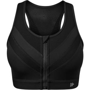 Yvette High Impact Zip Front Closure Sports Bras, Support for Large Bust Women, Supportive Comfortable (X-Large, Black)