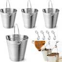 Mumufy 4 Set 2 Quart Stainless Steel Flat Side Bucket Durable Water Pails with Double Ended Snaps Small Metal Bucket Flat Back Water Pails for Dogs Cats Kennels Cages Fences Pet Container
