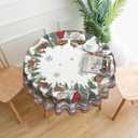 Snow Round Tablecloth 60 Inch Polyester Washable Table Cover Home Decor for Kitchen Dining Party Picnic