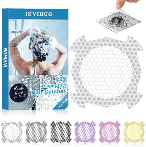 INVIHUG, 25 Pack Disposable Drain Hair Catcher, Shower Drain Hair Catcher Stickers for Shower and Drain Cover. (White)