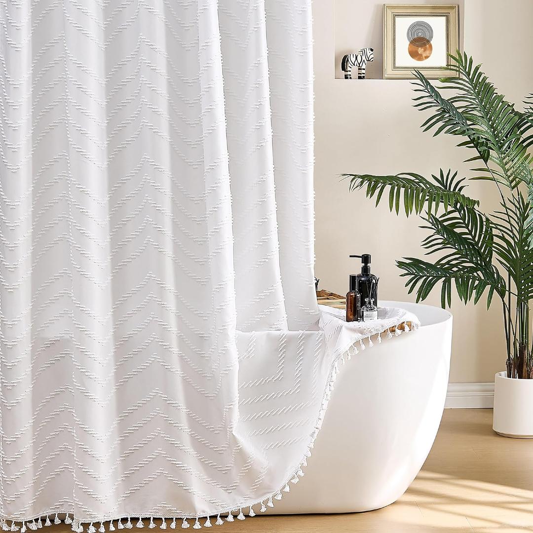 78 Inch Shower Curtain White Shower Curtain Fabric 72x78 Shower Curtains Cloth Textured Tufted Chevron Elegant Shower Curtains Waterproof For Bathroom