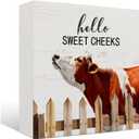 Funny Cow Bathroom Decor - Hello Sweet Cheeks Cow Bathroom Decor, Funny Farmhouse Wooden Sign, 5 X 5 Inches