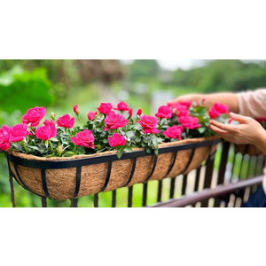ZeeDix 24 Inch Railing Planter Box, 1 Pack Metal Window Boxes with Coco Liners for Railing, Hanging Flower Boxes for Deck Porch Balcony & Fence Outdoor Indoor Lawn