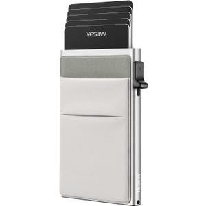 YESIIW Slim Card Holder Wallet - Minimalist Pop up Wallet for Men RFID Blocking with Money Pocket | Metal Wallet Card Case White