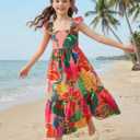 SOLY HUX Toddler Girl's Summer Dress Floral Print Square Neck Sleeveless Flowy Maxi Long Dresses (Green, 4Y)