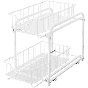 AIYAKA 2 Tier Stackable Sliding Basket Organizer Drawer For Kitchen And Bathroom/Cabinet Drawers,White