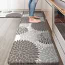 Anti Fatigue Kitchen Mats, Non Slip Boho Dahlia Kitchen Rugs Sets 2 Piece, Waterproof Farmhouse Kitchen Mat for Floor, Cushioned Standing Mat for Office, Laundry, Sink, Desk, Grey