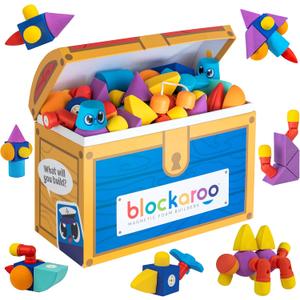 Magnetic Foam Blocks  STEM Preschool Toys for Children, Toddlers, Boys and Girls, The Ultimate Bath Toy  100 Piece Set with Toy Chest, Bath Building Blocks, Engineering Toys for Kids 3-6