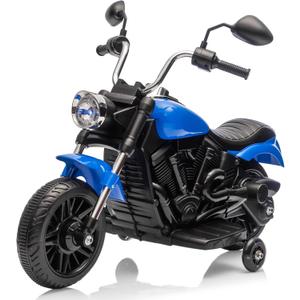 Kids Motorcycle, 12V Battery Powered Electric Motorcycle, 3-Wheel Ride On Motorcycle w/Training Wheels, Reverse, Headlight, Horn, Music, Ride On Toy for Kids Toddler Boys Girls Ages 3-5 Years (Blue)