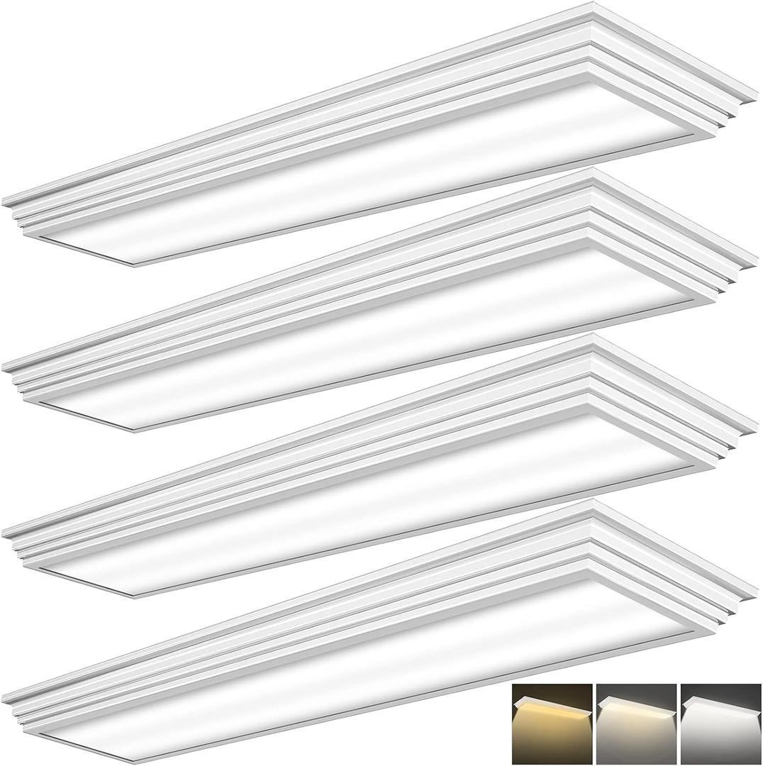 FAITHSAIL Dimmable 4FT LED Wraparound Light, 3 Color Temperature 3000K/4000K/5000K CCT 50W 5500LM 4 Foot Kitchen LED Light Fixture, Flush Mount 48 Inch Linear Ceiling Lighting Fixture, 4 Pack