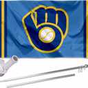 Milwaukee Brewers Vintage Glove Flag Pole and Bracket Set