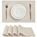 Leetaltree Beige White Placemats Set of 2 - Heat Resistant Non-Slip Place mats for Dining Table, Washable Durable PVC Vinyl Woven Table Mats (Beige White, 2)