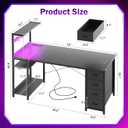 55in Gaming Computer Desk with Drawers & Storage Shelf & Iron Hook, Black