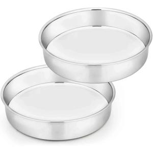 TeamFar Cake Pan Set of 2, 8 Inch Cake Pan Round Tier Tins Set Stainless Steel, Healthy & Heavy Duty, Mirror Finish & Easy Clean, Dishwasher Safe
