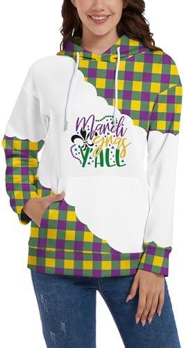 TMSD Women's Mardi Gras St.Patrick's Day Long Sleeve Hoodie with Pocket, Medium