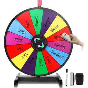 18" Tabletop Spinning Prize Wheel 14 Slots with Durable Base Stand, Spin Wheel for Prizes Dry Erase Fortune Spinner Wheel with Dry Erase Markers and Eraser for Carnival Trade Show Party