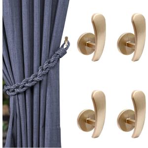 4 Pack Brass Gold Curtain Tieback Hooks, Curtain Holdback Hooks for Wall Mounted, Decorative Hooks Drapery Tiebacks with Screws (4 Pack Brass Gold)