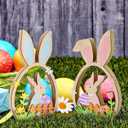 Yousoontic 2 Pcs Easter Decorations for the Home Easter Wooden Table Decorations Farmhouse Rustic Wood Bunny with Egg Easter Tiered Tray for Spring Indoor Home Party Tabletop Decoration Gifts