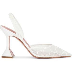Slingback Mesh Mule Heels for Women with 3.75 Inches Heel (10, White)