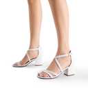 DREAM PAIRS Women's Ankle Strap Low Chunky Heels Open Toe Blocked Strappy Sandals Dress Shoes for Wedding Bridal Party (7.5, White)