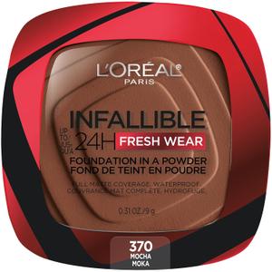 L'Oreal Paris Makeup Infallible Fresh Wear Foundation in a Powder, Up to 24H Wear, Waterproof, Mocha, 0.31 oz. 