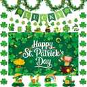 St Patrick's Day Decorations Kit,Large St Patricks Day Decorations Photo Backdrop,LUCKY Banner,Shamrock Garland,Clover Honeycomb Centerpiece,Irish Hanging Swirls for Home Garden Party Supplies