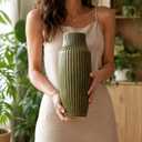 Tall Ceramic Vase Green, Large Flower Vase for Home Decor - 14 Inch