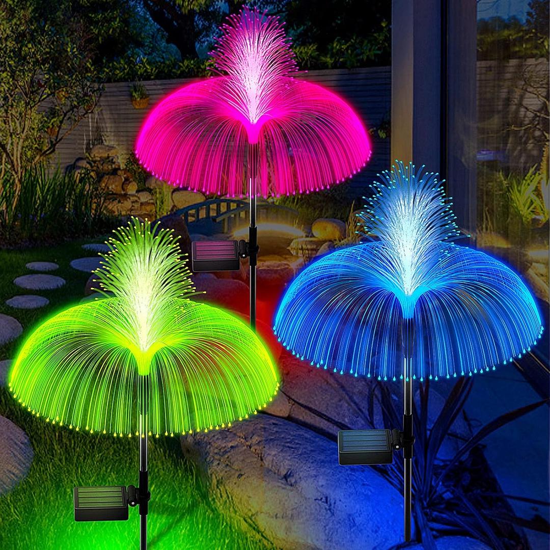 Solar Garden Lights Outdoor Decorative Waterproof, Solar Light for Outside, Yard Lights Solar Flower Decor for Patio Pathway Lawn Party Landscape Decorations, 3 PCS (Color Changing)