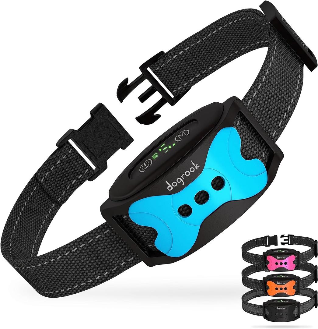 DogRook Dog Bark Collar | Smart Collar for Dog Training | No Shock | Beep & Vibration | Rechargeable | No Bark Collar for Dogs | Anti Bark Collar for Large Dog, Medium Dog, Small Dog | 12-110 lbs (Blue)