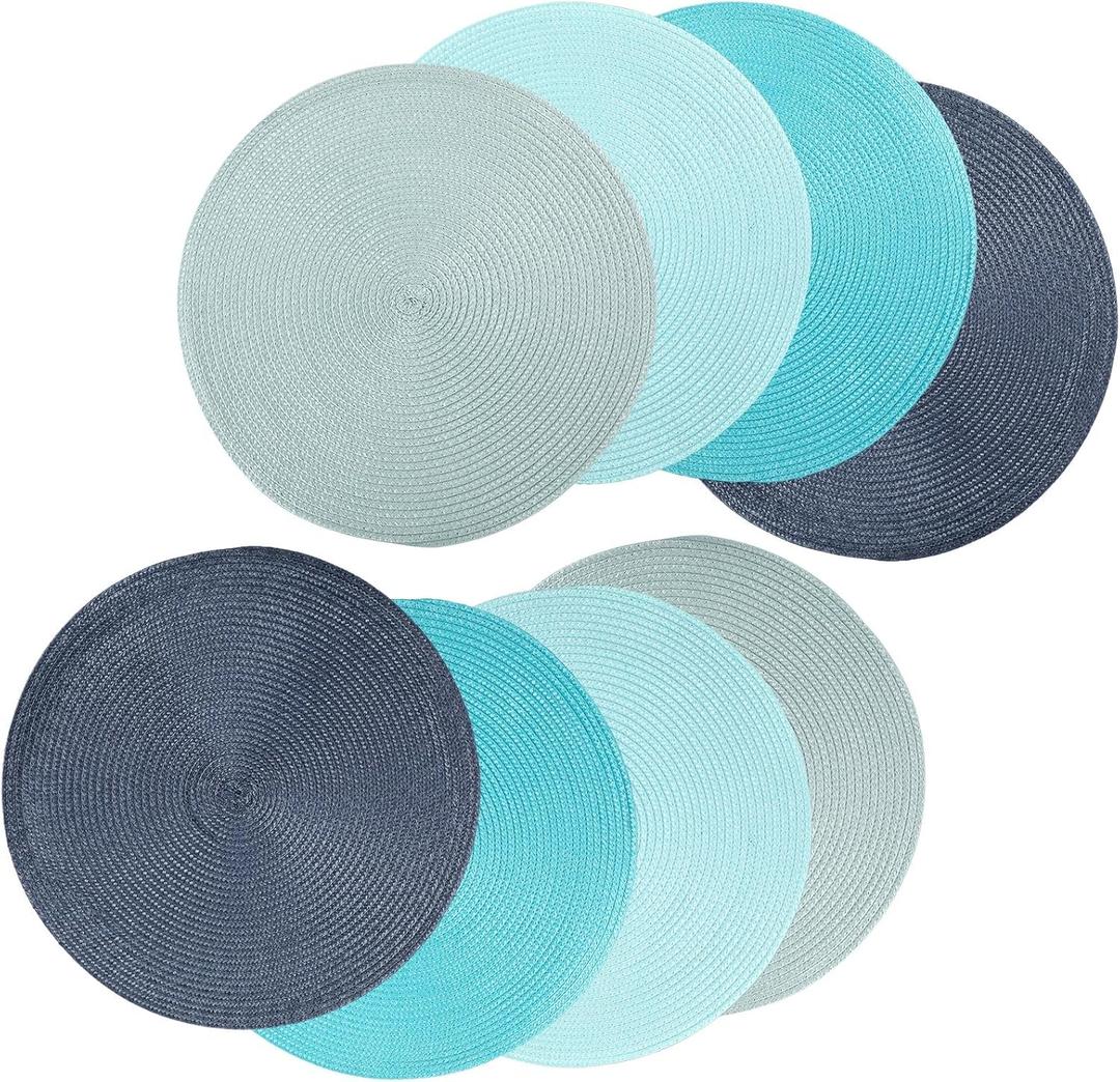 Baderke 15 Inch Round Braided Placemats Set of 8, Non Slip Table Mats for Dining Table Woven Washable Place Mats Trivets for Hot Pots and Pans for Dinner Party Decoration