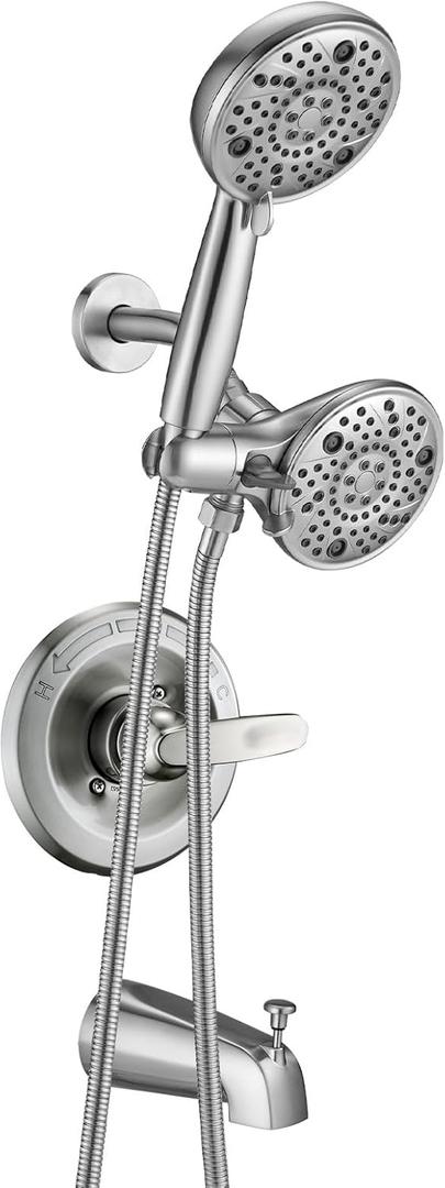 Replacement 5" Dual Shower Combo Faucet Tub Trim Kit for Delta 13/14 Series, High Pressure Round Rain Shower Head& Handheld Set, Faucet System, Brushed Nickel (Valve& Catridge Not Inclued)