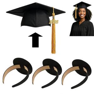 2 x Graduation Cap Headband - 3pcs Upgraded Anti-Slip Comfortable Grad Cap Headband Graduation Accessories for Graduates, Women, Students (Black 3pcs)