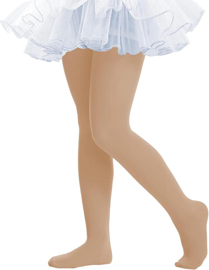 Ballet Tights for Girls - Ultra Soft Elastic Footed Tights for Toddler Girls - Warm Stockings (Beige)