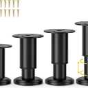 4 Pcs Metal Adjustable Furniture Legs 3.15-4.72 inch, Adjustable Cabinet Legs for Sofa/Bed/Chair/Couch/Dresser/Table,Heavy Duty Bed Replacement Support Legs for Bed Frame/Bed Center Slat (Black)