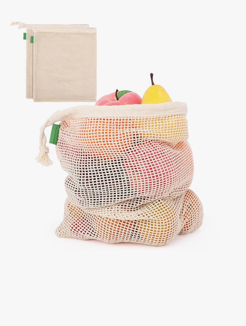 Pack of 6 Reusable Produce Bags Washable, 11x13 Inch Medium Reusable Grocery Bags Heavy Duty Cotton Bag Mesh Bags for Vegetables, Enhanced Closure Edge, Double Stitched, with Tare Weight